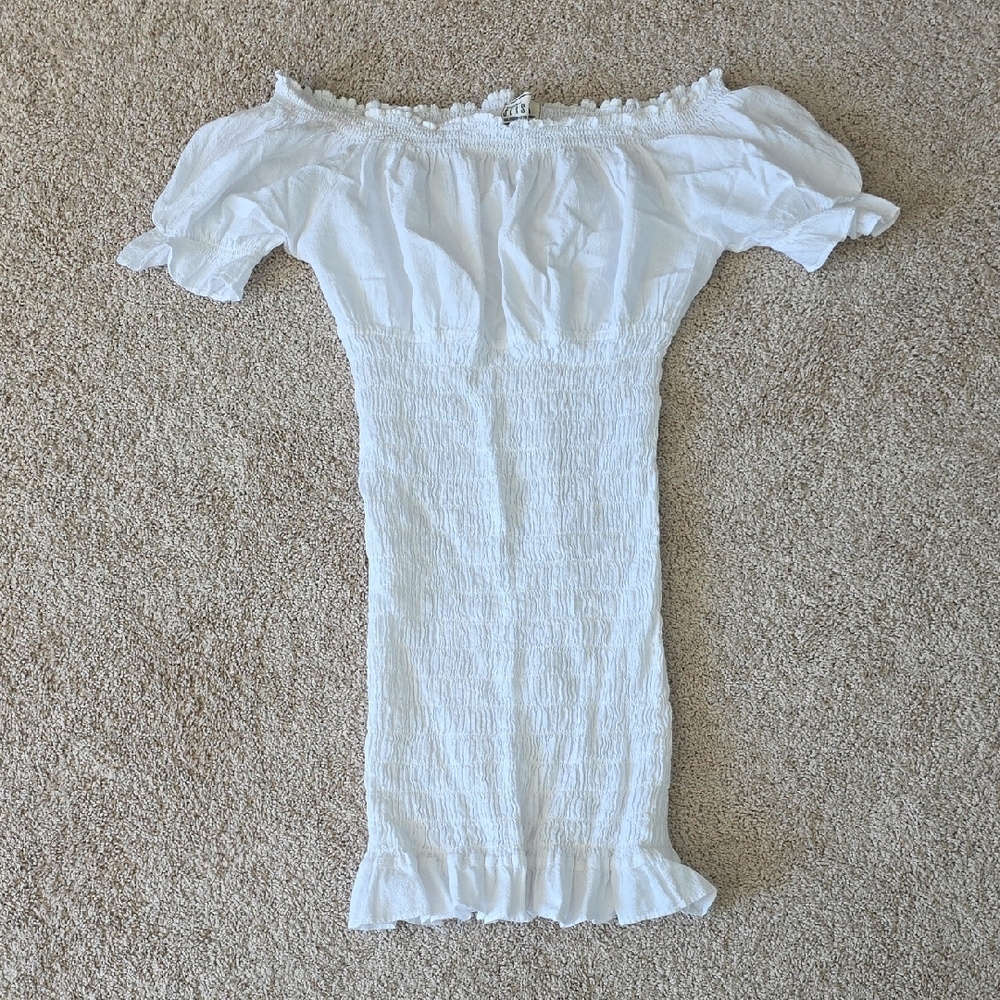 Bright White Ruched Off The Shoulder Dress